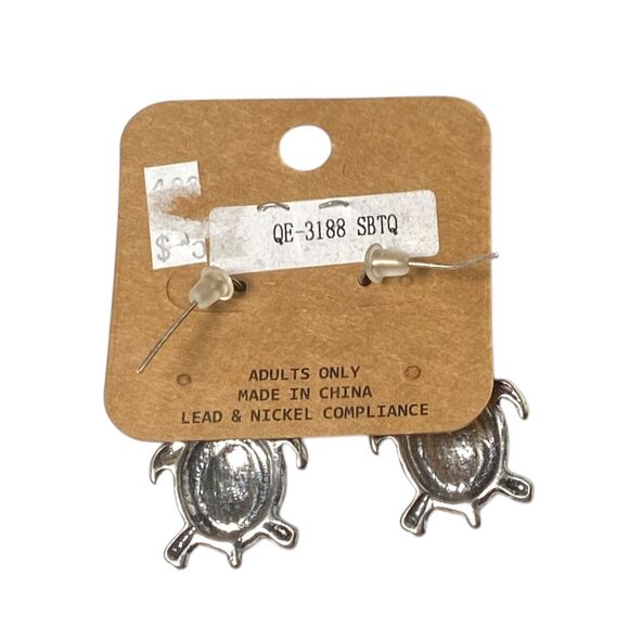 Story by Davinci Pierced Earrings Turtle Silver Tone Green Dangle Jewelry New - Picture 4 of 8